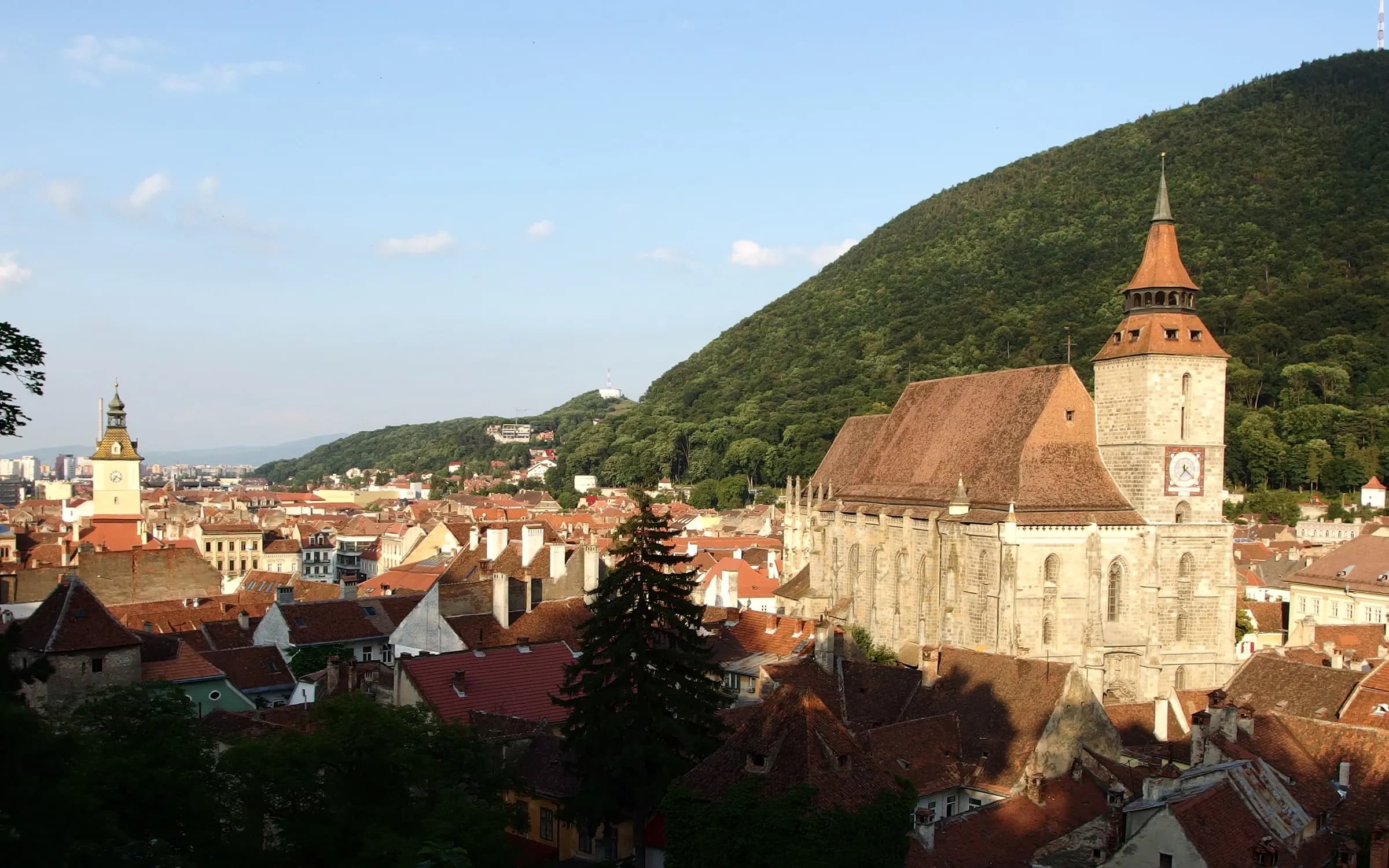 The Black Church and the roofs of Brașov below Tâmpa